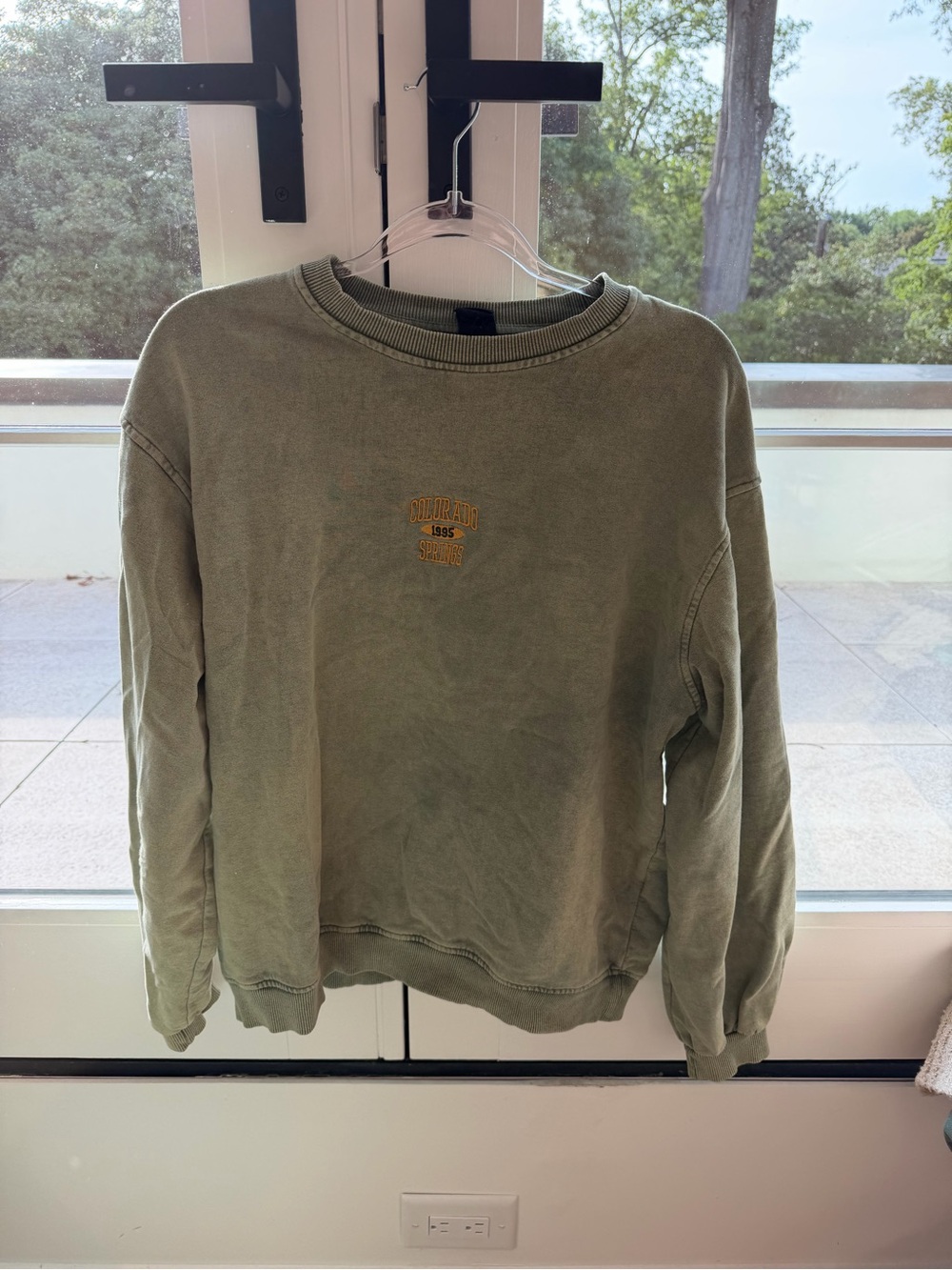 Urban Outfitters Olive Green Crewneck Sweatshirt with Gold Embroidery